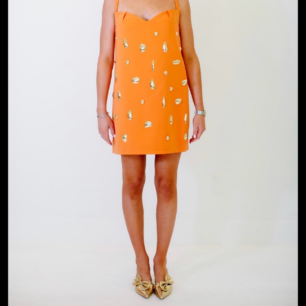 Alexis Larsen Orange Sleeveless Dress with Gold Accents